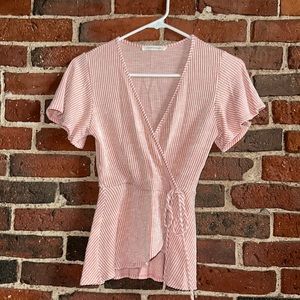 Caution To The Wind | Pink and white striped short sleeve top, size xs